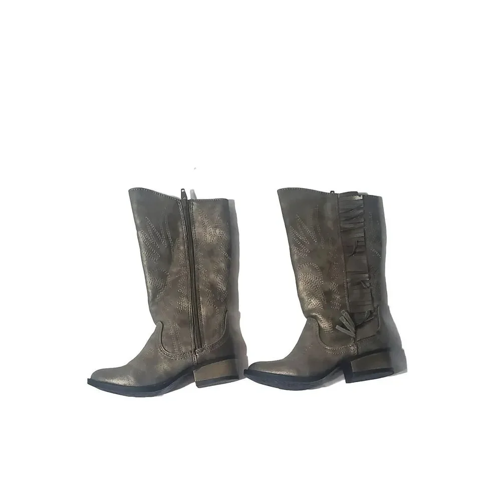 Stevies Silver Fringed Kids Boots Size 13 Side Zip Round Toe Comfort Brand New